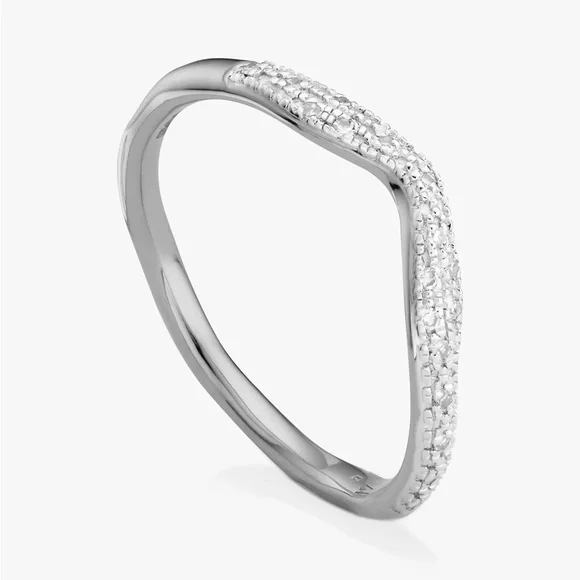 Monica Vinader sterling silver diamond pave wave stacking ring - Picture 9 of 11